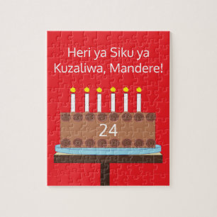 Sweet, Chocolate Birthday Cake - Swahili: Red Jigsaw Puzzle
