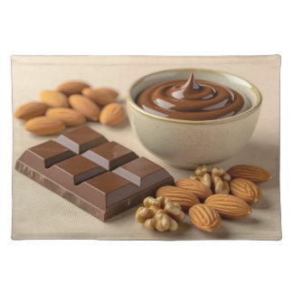Sweet Chocolate, Chocolate Paste Bowl And Raw Nuts Cloth Placemat