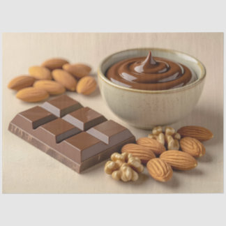 Sweet Chocolate, Chocolate Paste Bowl And Raw Nuts Tissue Paper