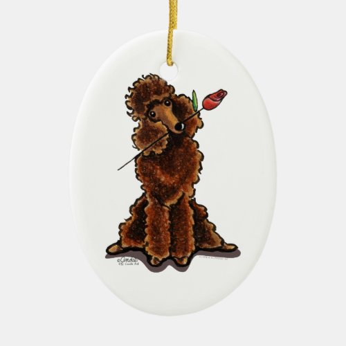 Sweet Chocolate Poodle Valentines Ceramic Ornament