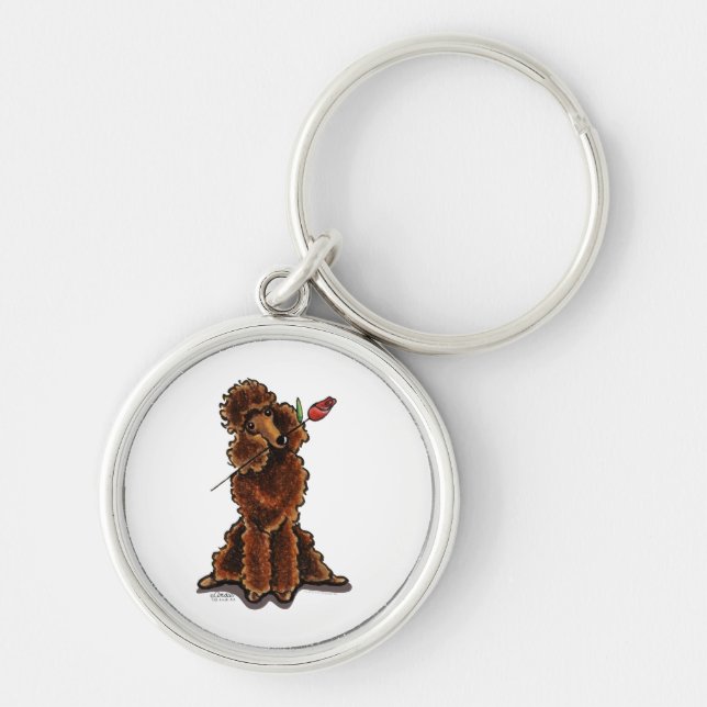 Sweet Chocolate Poodle Valentines Keychain (Front)