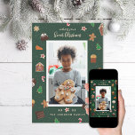 Sweet Christmas Baked Sweets Photo Holiday Card<br><div class="desc">Original christmas baked goods and christmas cookies in green frame with portrait photo.</div>