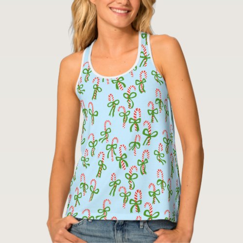 Sweet Christmas Candy Canes Bows Xmas Holidays Tank Top