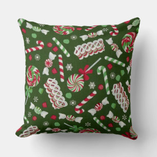 Sweet Christmas Candy Pattern Throw Pillow