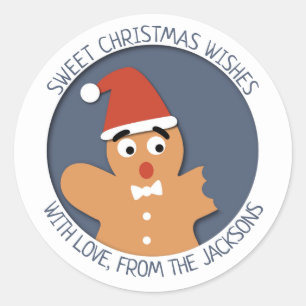Sweet Christmas cartoon bitten gingerbread man Classic Round Sticker