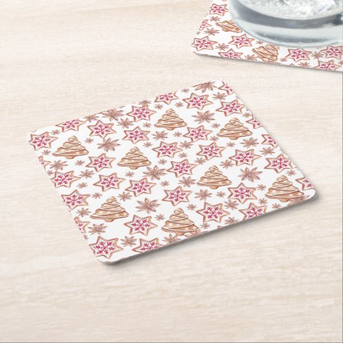 Sweet Christmas Cookies Pattern Square Paper Coaster