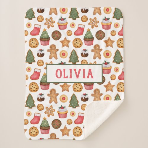 Sweet Christmas Cookies Personalized Baby Name She Sherpa Blanket