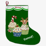 Sweet Christmas Cupcakes Personalized Large Christmas Stocking