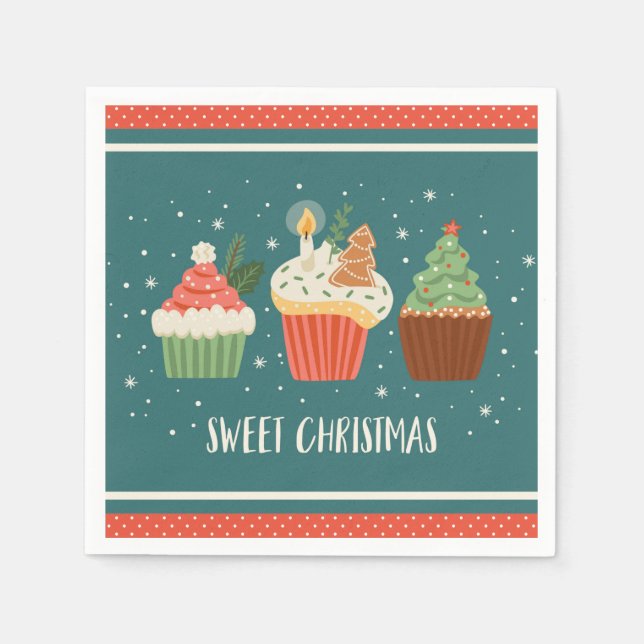 Sweet Christmas Cupcakes Treats Festive  Napkins (Front)