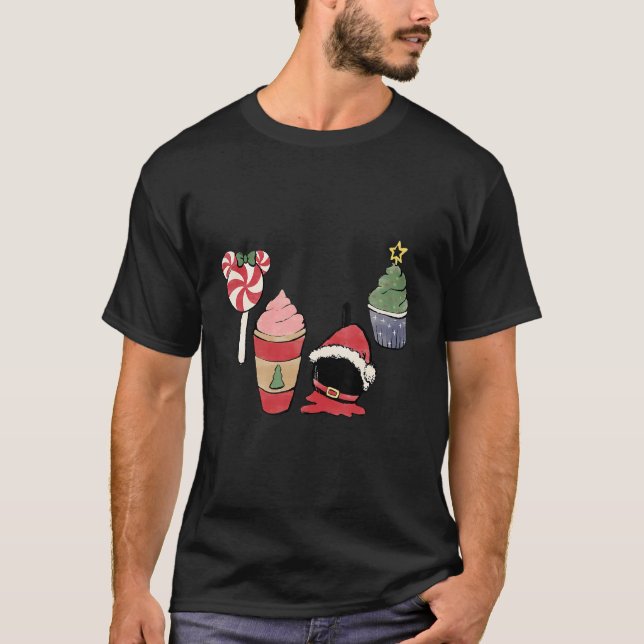 Sweet Christmas Current Mood Snacks Coffee Hand Dr T-Shirt (Front)