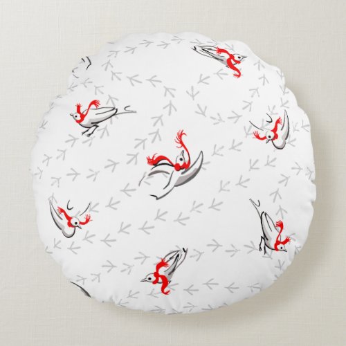 Sweet Christmas Doves Round Pillow