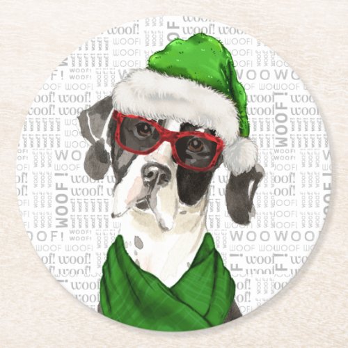 Sweet Christmas English Pointer Dog Lover Holiday Round Paper Coaster