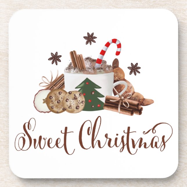 Sweet Christmas Frappuccino Cookie Cinnamon Art Beverage Coaster (Front)