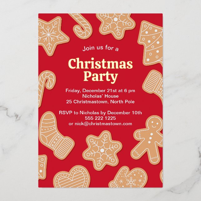 Sweet Christmas Gingerbread Cookies Foil Invitation (Front)
