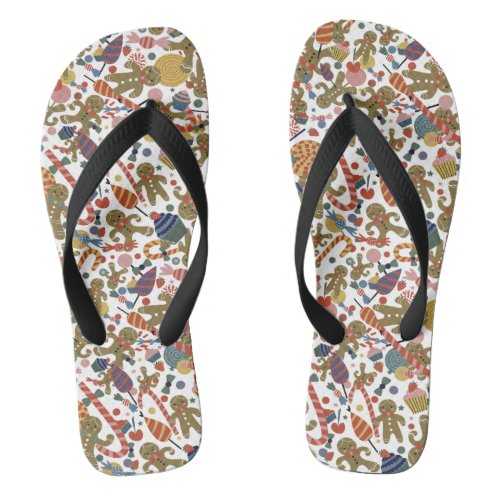 Sweet Christmas Gingerbread Man Candy Cane Delight Flip Flops