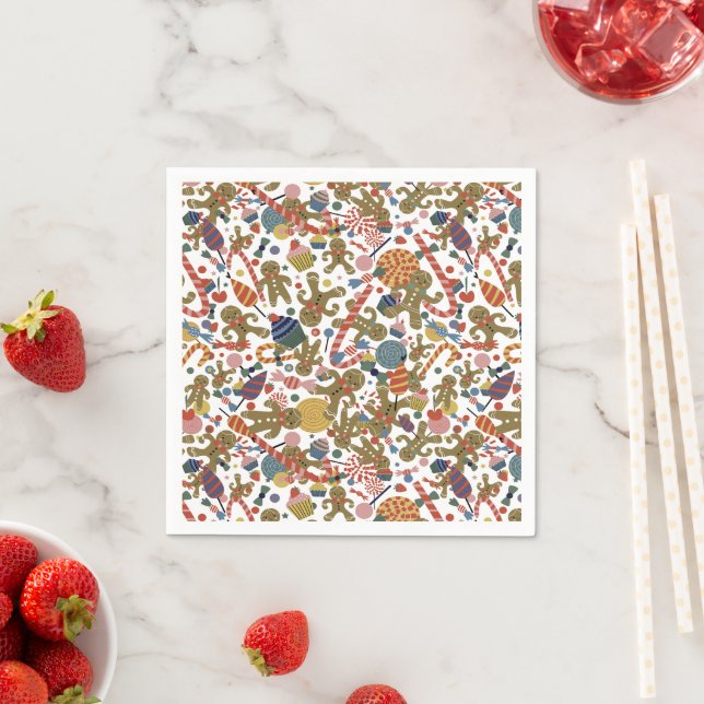 Sweet Christmas Gingerbread Man Candy Cane Delight Napkins (Insitu)