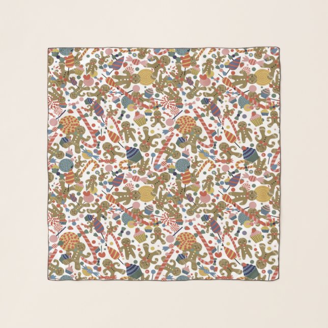 Sweet Christmas Gingerbread Man Candy Cane Delight Scarf (Front)