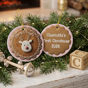 Sweet Christmas Gingerbread Rudolph Petal Ceramic Ornament