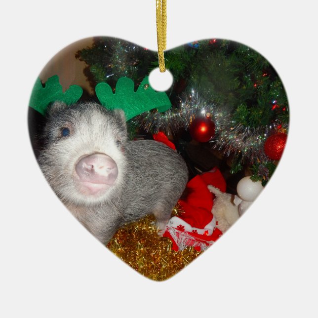 Sweet Christmas Mini Pig Heart Ornament (Front)