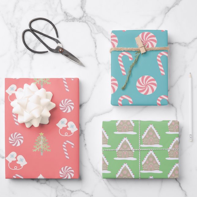 Sweet Christmas Pattern Candy Cane Holiday Wrapping Paper Sheets (Front)