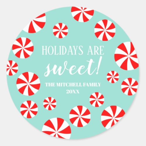 Sweet Christmas  Peppermint Candy Holiday Classic Round Sticker