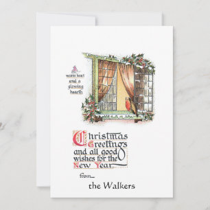 Sweet Christmas Robin at Snowy Window Holiday Card