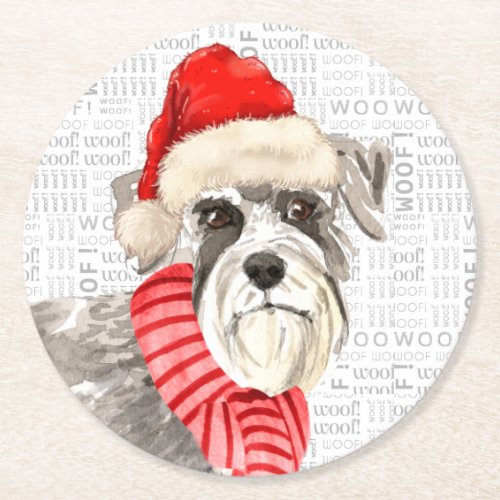 Sweet Christmas Schnauzer Dog Lover Holiday Round Paper Coaster