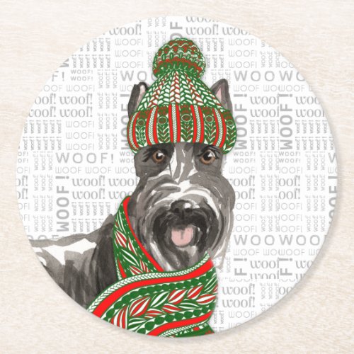 Sweet Christmas Scottish Terrier Dog Lover Holiday Round Paper Coaster