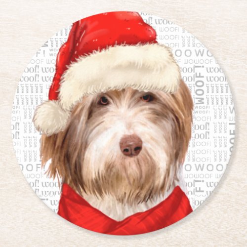 Sweet Christmas Sheepdog Lover Holiday Round Paper Coaster