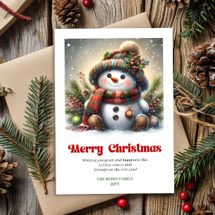 Sweet Christmas snowman watercolor kids greeting   Holiday Card
