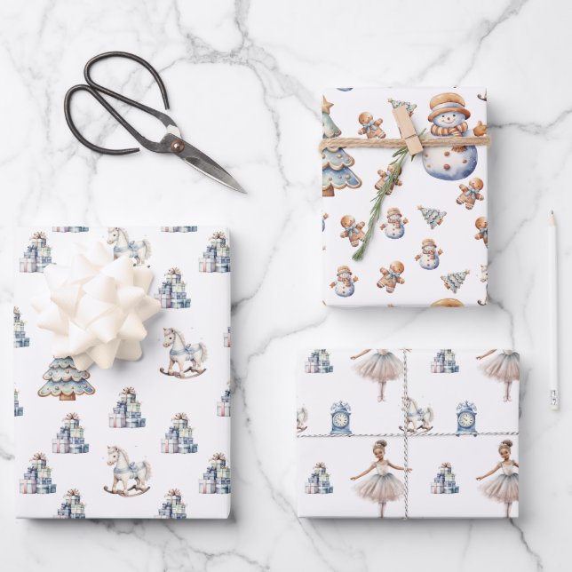 Sweet Christmas Winter Pattern Wrapping Paper Sheets (Front)