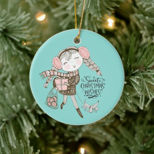 Sweet Christmas Wishes Ceramic Ornament