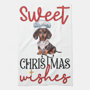 Sweet Christmas Wishes: Dachshund Chef Kitchen Towel