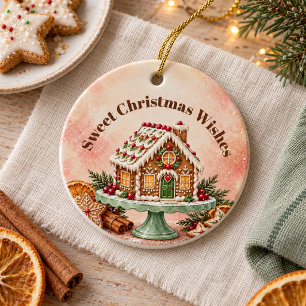 Sweet Christmas Wishes Gingerbread House Ceramic Ornament