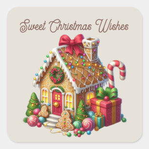 Sweet Christmas wishes gingerbread house  Square Sticker