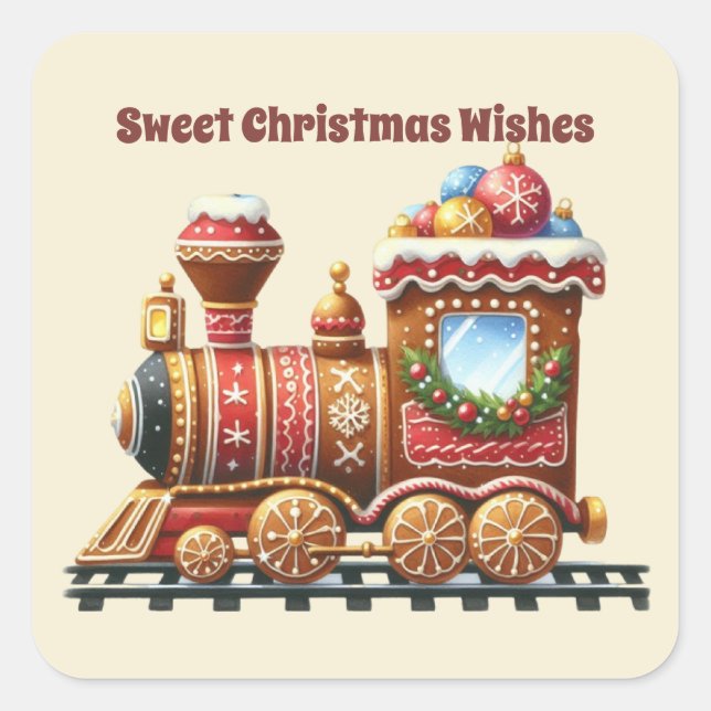 Sweet Christmas wishes gingerbread train Square Sticker (Front)