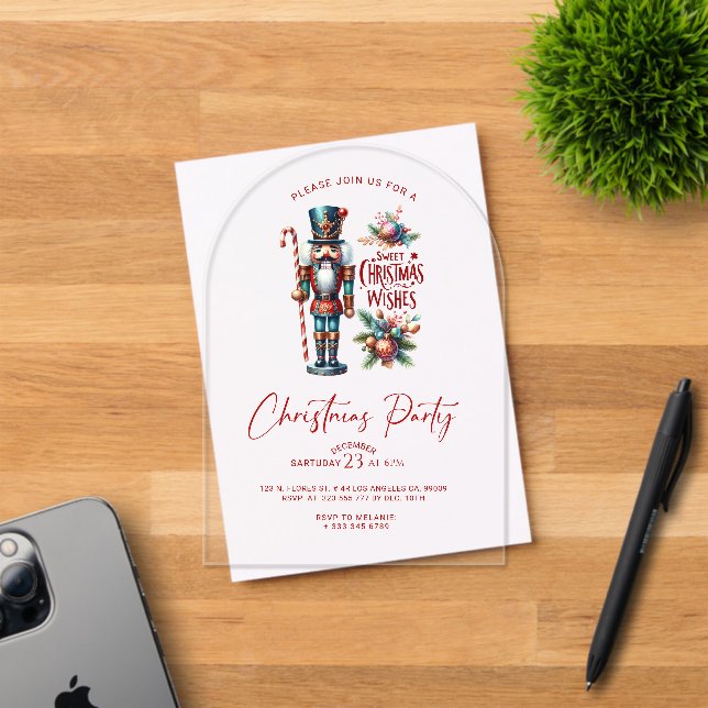 Sweet Christmas Wishes Nutcracker Party Invite Acrylic Invitations (Insitu (Invitation Card))