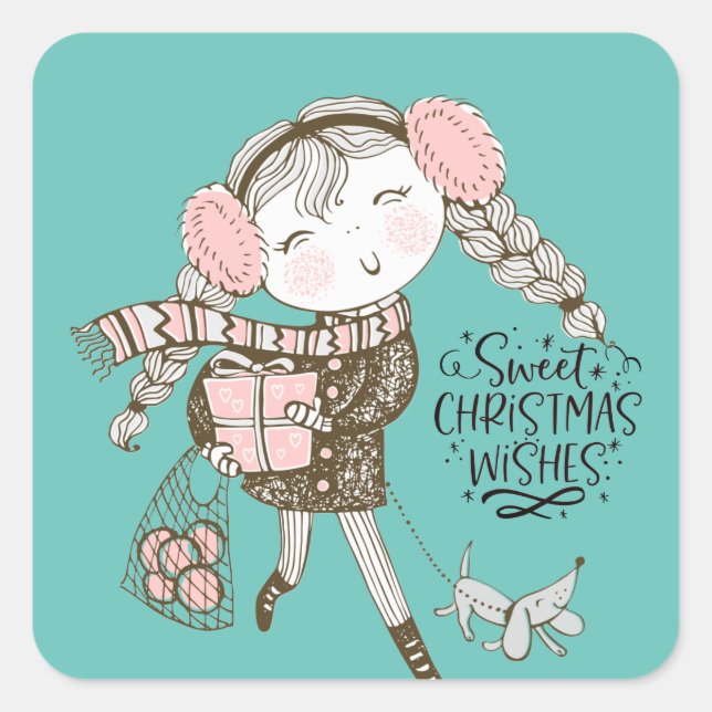 Sweet Christmas Wishes Square Sticker (Front)