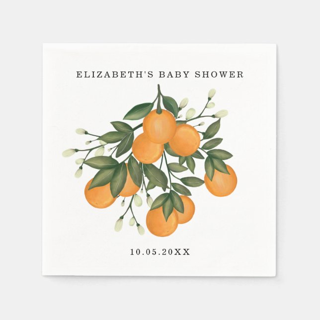 Sweet Citrus Botanical Orange Greenery Shower Napkins (Front)