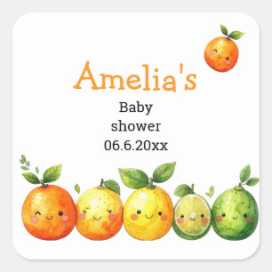 Sweet Citrus Cutie Baby Shower Square Sticker