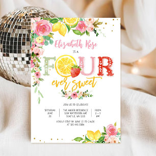 Sweet Citrus Floral 4th Birthday Invitation