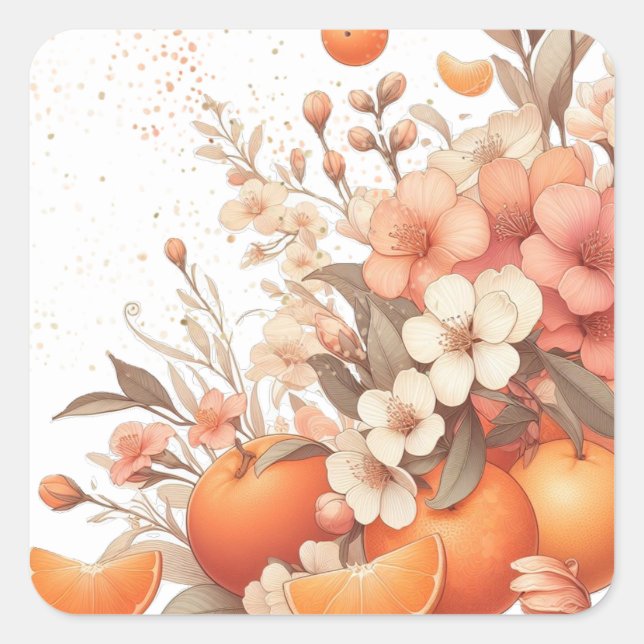 Sweet Citrus Oranges and Flowers  New Address Square Sticker (Front)