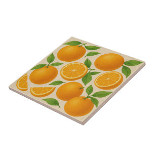 Sweet Citrus Whole & Sliced Oranges Watercolor Ceramic Tile
