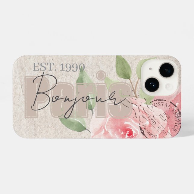 Sweet classy stylish Grunge botanical Bonjour iPhone Case (Back Horizontal)