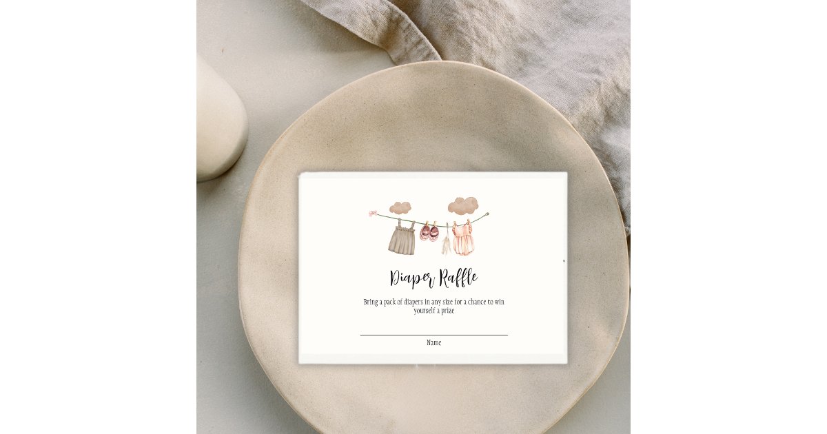 Clothes Line Raffle Sweet Clothesline Girls Baby Shower Diaper Raffle Enclosure Card | Zazzle