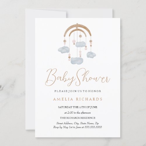 Sweet Cloud Dusty Blue Mobile Baby Shower Invitation