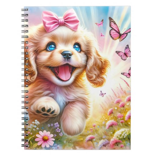 Sweet Cocker Spaniel Running Through Wildflowers Notebook