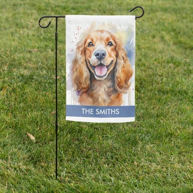 Sweet Cocker Spaniel Watercolor Illustration  Garden Flag (In SItu)