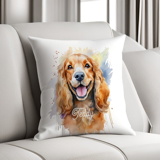 Sweet Cocker Spaniel Watercolor Illustration  Throw Pillow (Creator Uploaded)