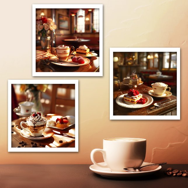 Sweet Coffee Fine Art  Peel And Stick Photo Tile (A set of feel-good fine art wall paintings featuring coffee with strawberries - coffee shop)
